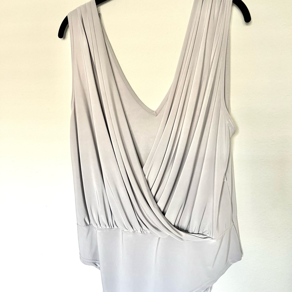 Boohoo Plus Size 16 Gray Plunge Bodysuit Snap Closure Date Night Evening Work